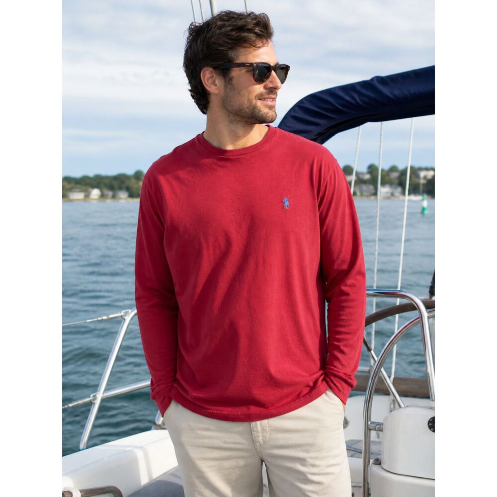 Polo Ralph Lauren XXL Red Long Sleeve Crewneck Pony Logo T Shirt Cotton #10